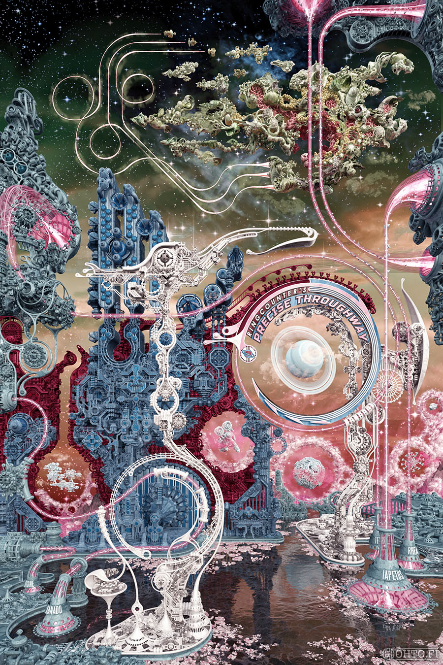 Grandfather Nurgle is Visiting Titan, a 3D-illustration of a spaceship hovering above the surface of Saturn's moon Titan, made with 3ds Max.