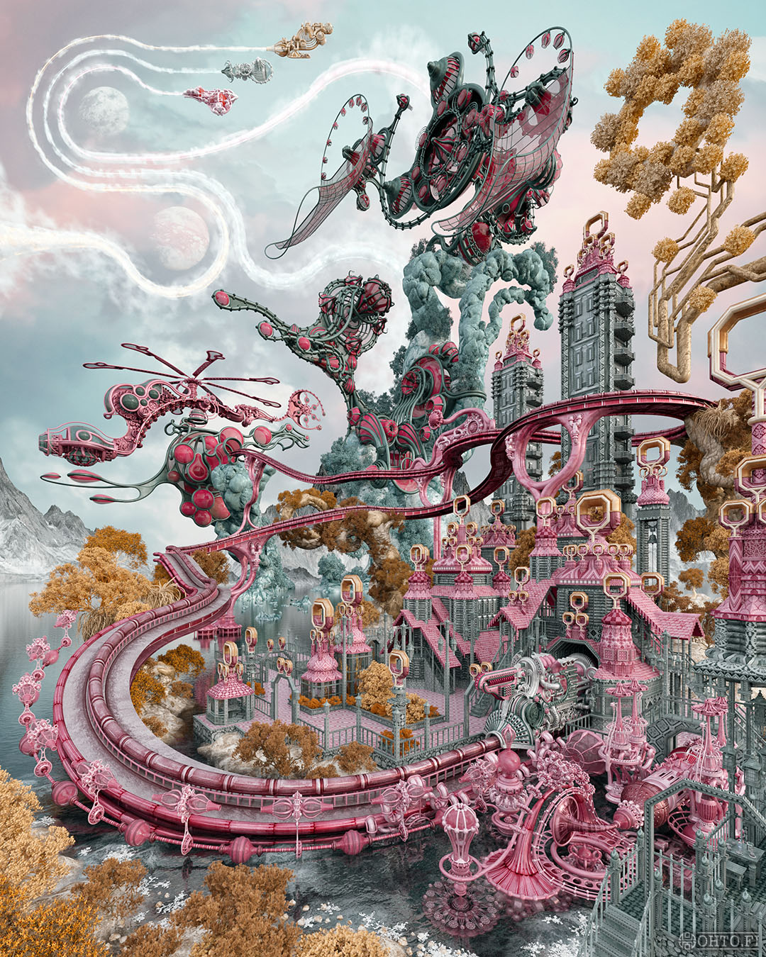 A True Monorail Fan Does Not Step on the Ground, a 3D-illustration of a short monorail track, made with 3ds Max.