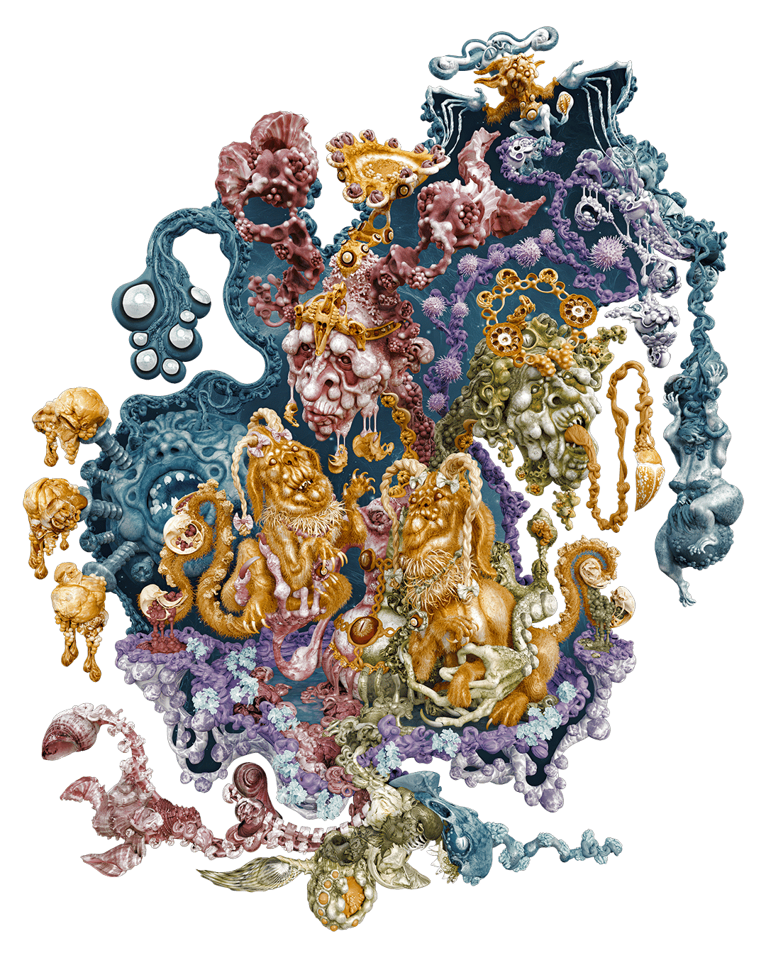 Ettins Adore Puppies, a 3D-illustration about two-headed giants and puppies, made with 3ds Max and ZBrush.