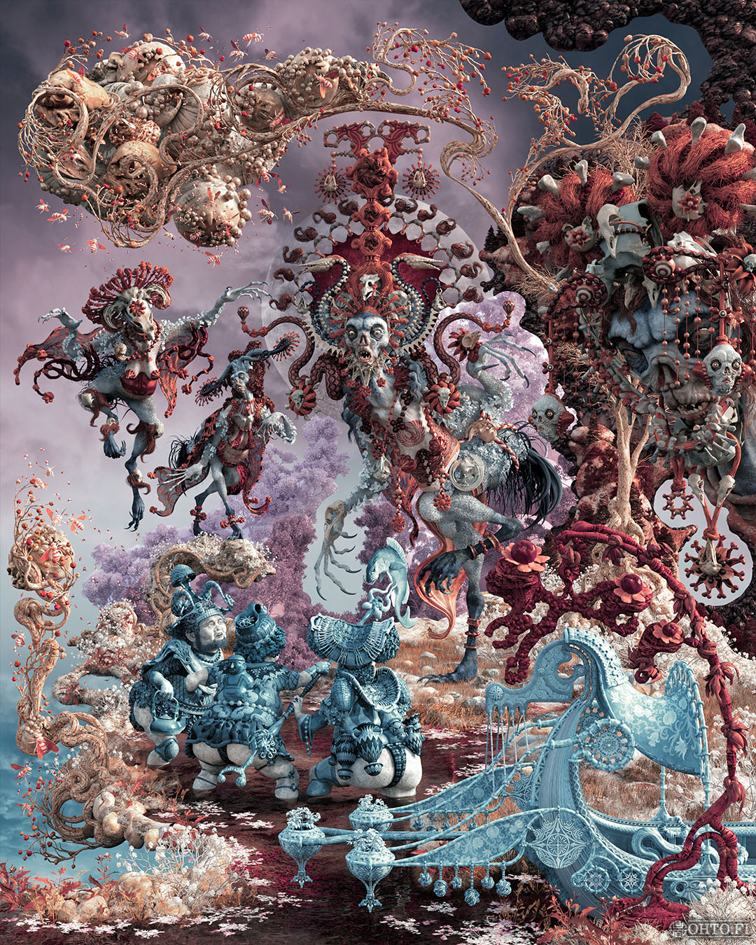 Walks Like a Red-crowned Crane, a 3D-illustration about ancient bird-human hybrids, made with 3ds Max and ZBrush.