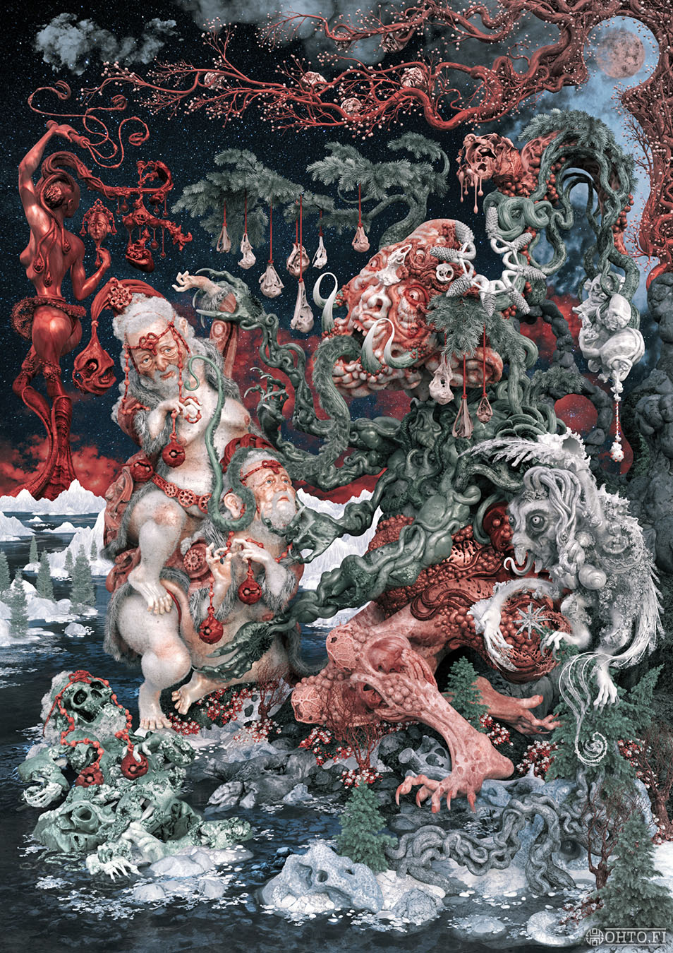 Shopping for a New Pair of Santas, a 3D-illustration about replacing an expired Santa Claus, made with 3ds Max and ZBrush.